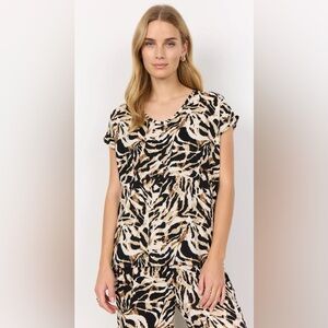 SOYACONCEPT Perla 1 Tee Animal Print Workwear Office Short Sleeve Size M